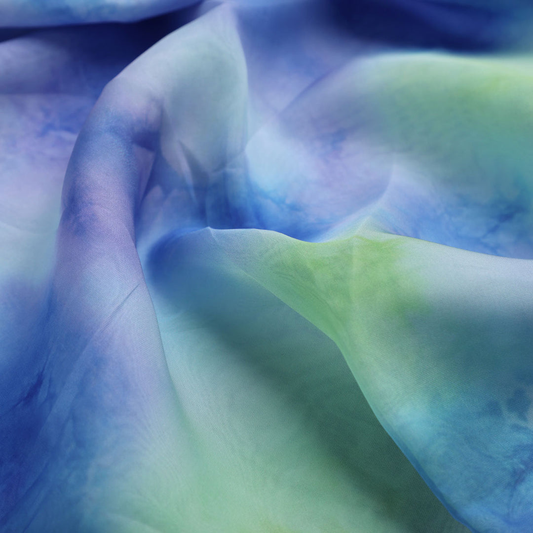 Classic Spotted Blue & Green Digital Printed Fabric - Organza