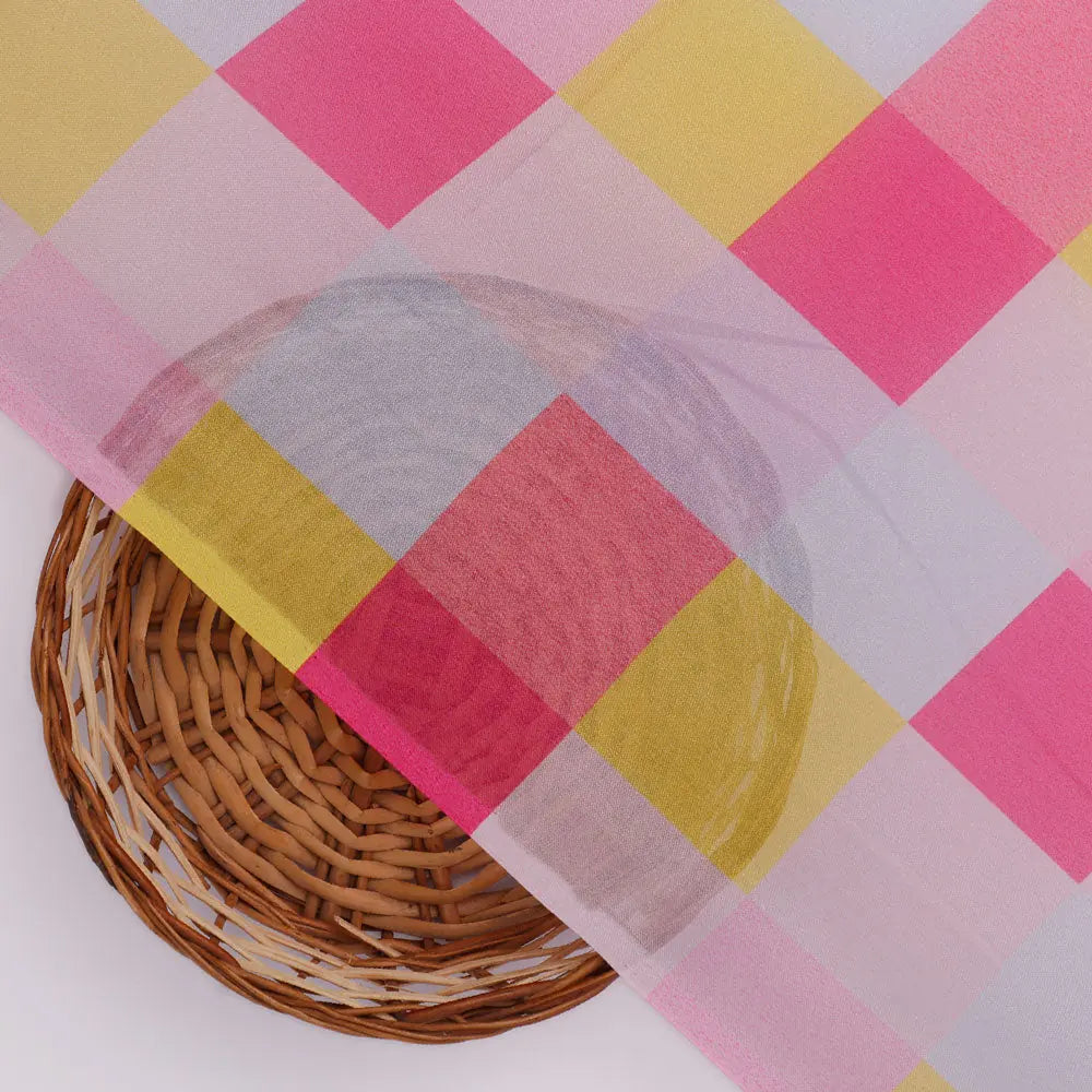 Gorgeous digital printed organza fabric with a checkered design in yellow, purple and pink – or 0 ta08371 110 b