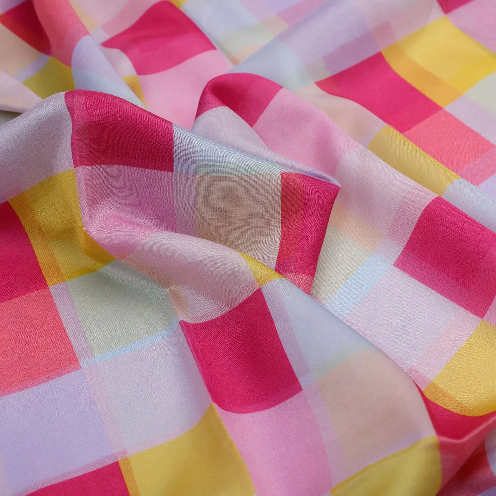 Gorgeous digital printed organza fabric with a checkered design in yellow, purple and pink – or 0 ta08371 110 c