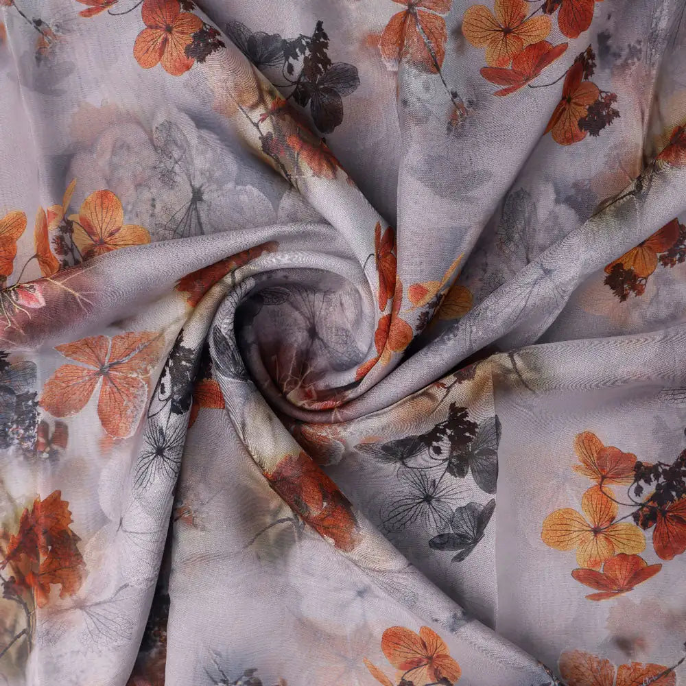 Classy Gray Floral Organza Digital Printed Fabric – or 0 ta09548pd 110 a