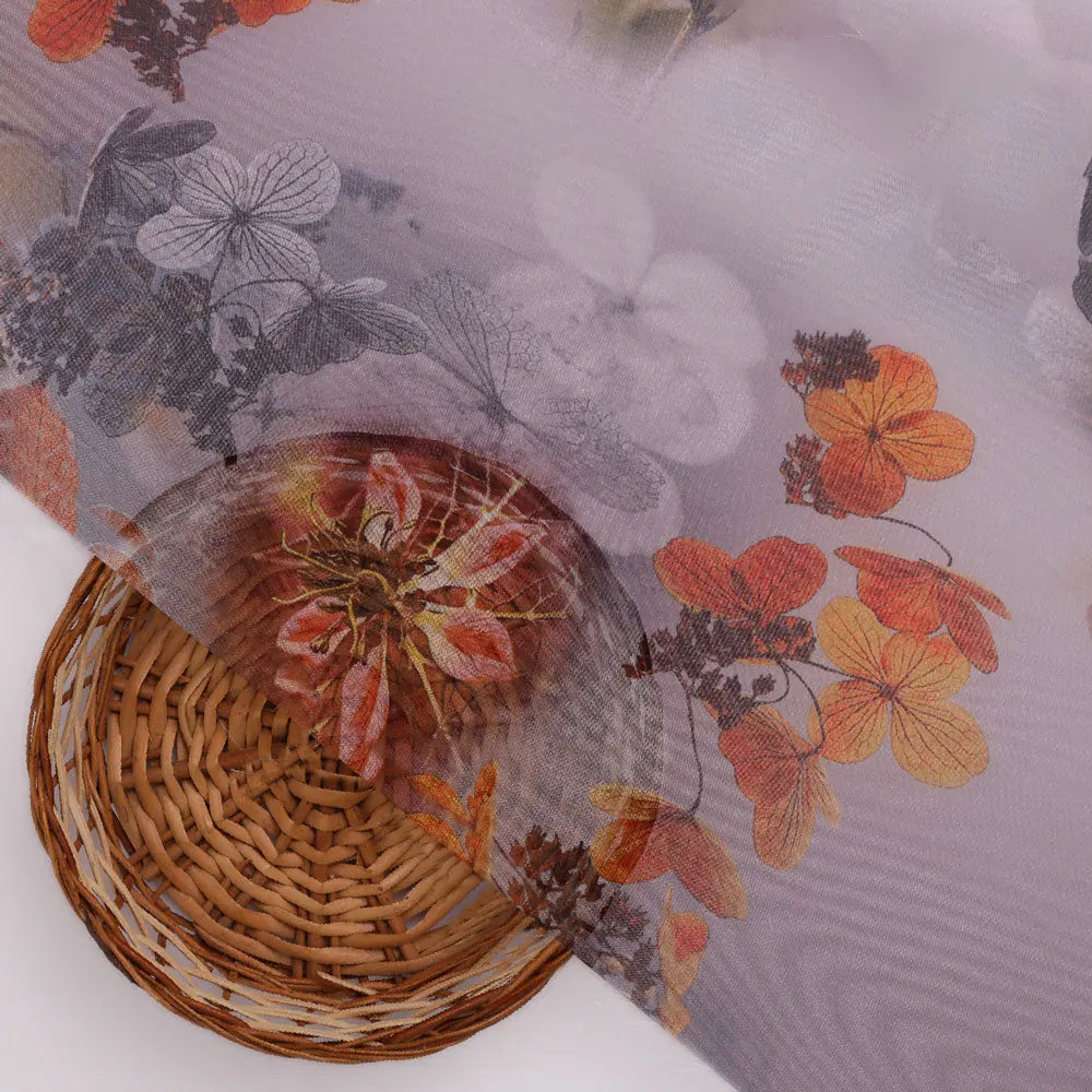 Classy Gray Floral Organza Digital Printed Fabric – or 0 ta09548pd 110 b