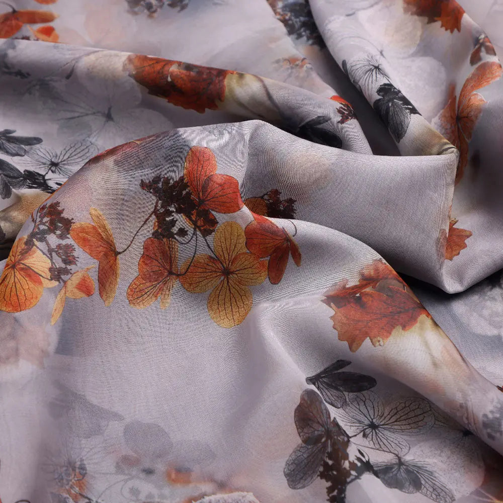 Classy Gray Floral Organza Digital Printed Fabric – or 0 ta09548pd 110 c