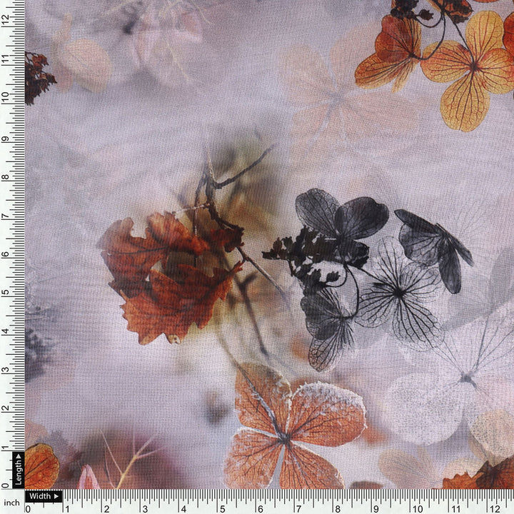 Classy Gray Floral Organza Digital Printed Fabric