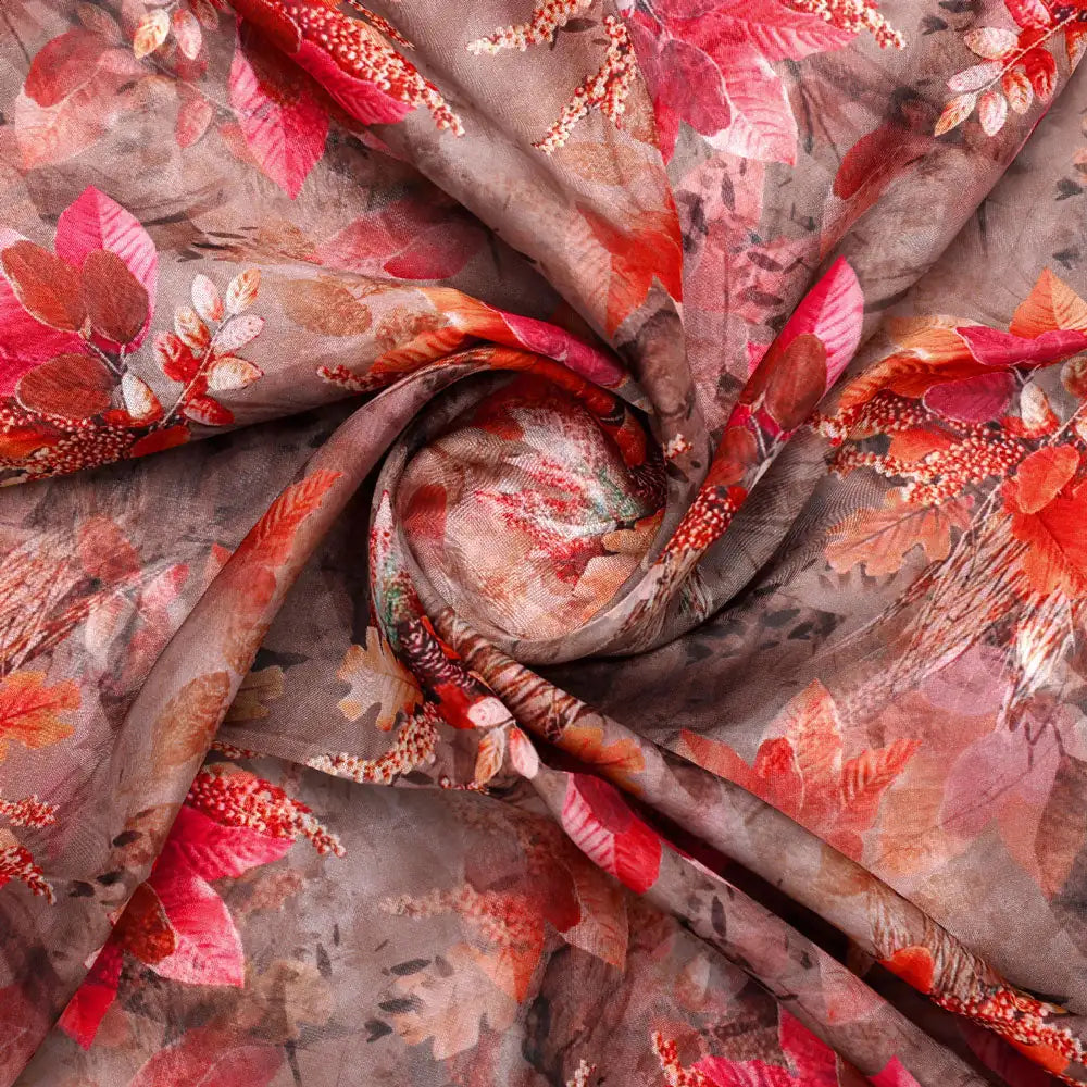 Classy and Attractive Brown Floral Digital Printed Organza Fabric – or 0 ta7307p4 110 a