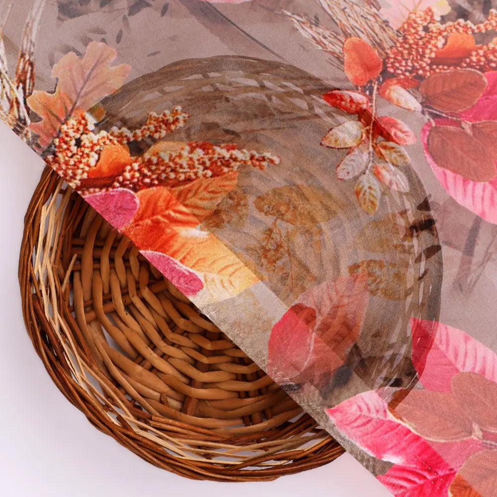Classy and Attractive Brown Floral Digital Printed Organza Fabric – or 0 ta7307p4 110 b