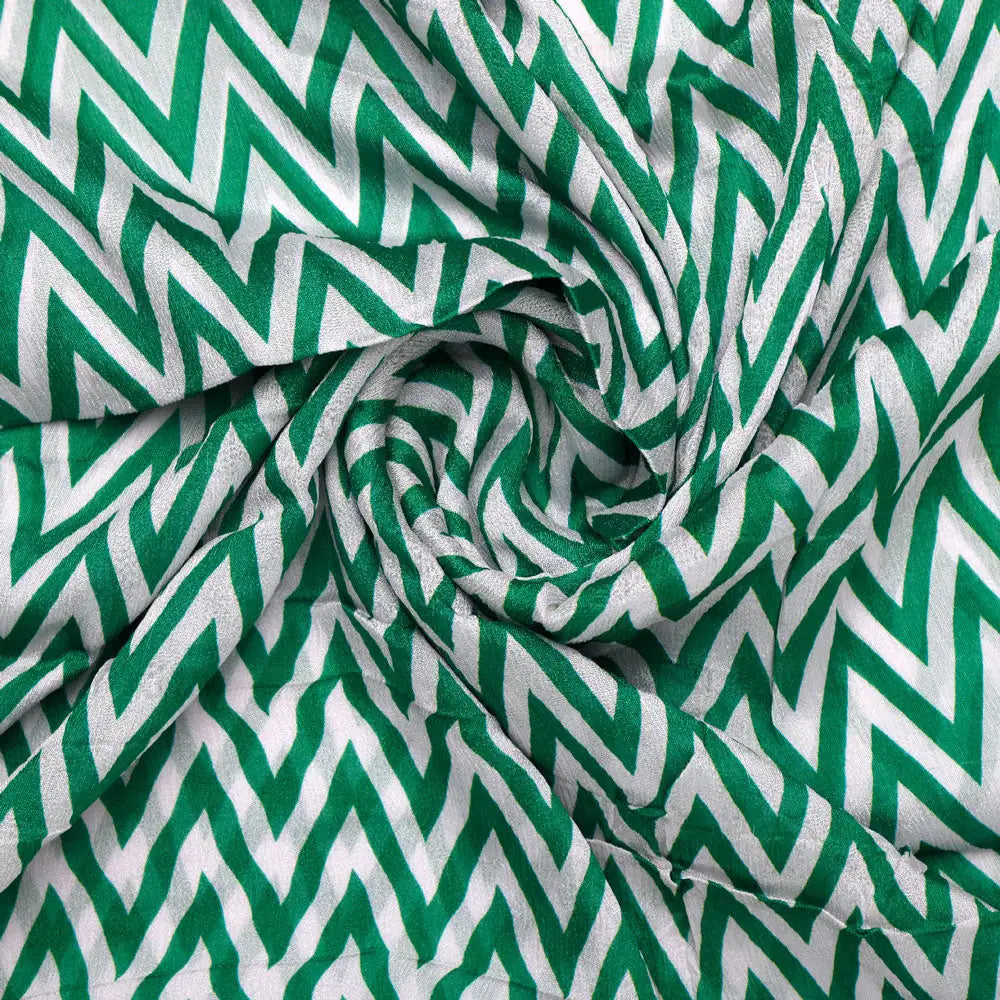 Classy Green and White Zigzag Digital Printed Pure Chinon Fabric – pc 0 ta0 6040 106 a
