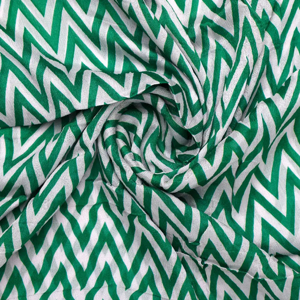 Classy Green and White Zigzag Digital Printed Pure Chinon Fabric – pc 0 ta0 6040 106 a