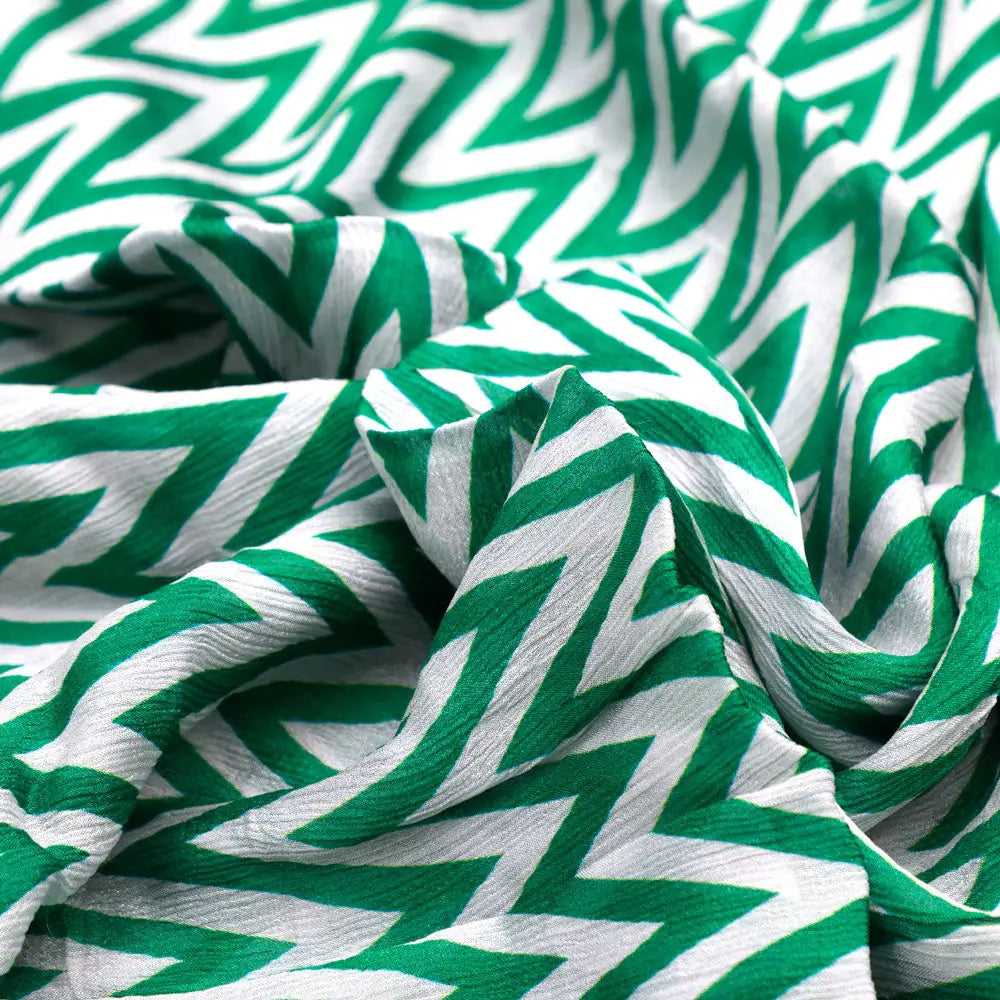 Classy Green and White Zigzag Digital Printed Pure Chinon Fabric – pc 0 ta0 6040 106 c