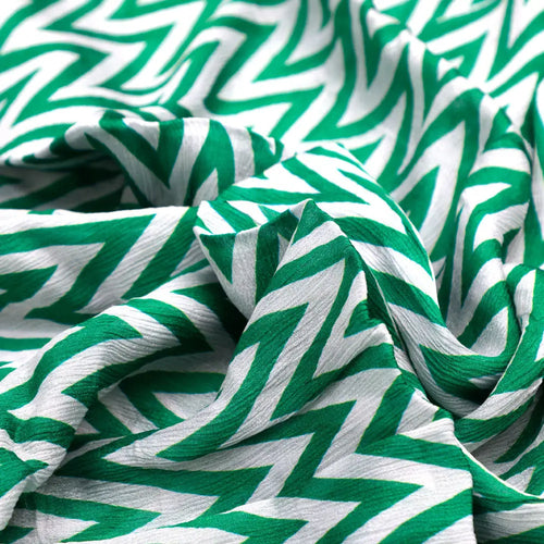Classy Green and White Zigzag Digital Printed Pure Chinon Fabric – pc 0 ta0 6040 106 c