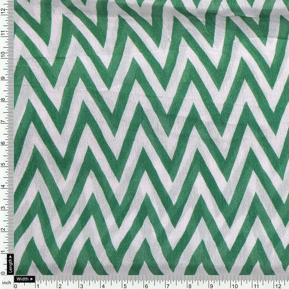 Classy Green and White Zigzag Digital Printed Pure Chinon Fabric – pc 0 ta0 6040 106 d