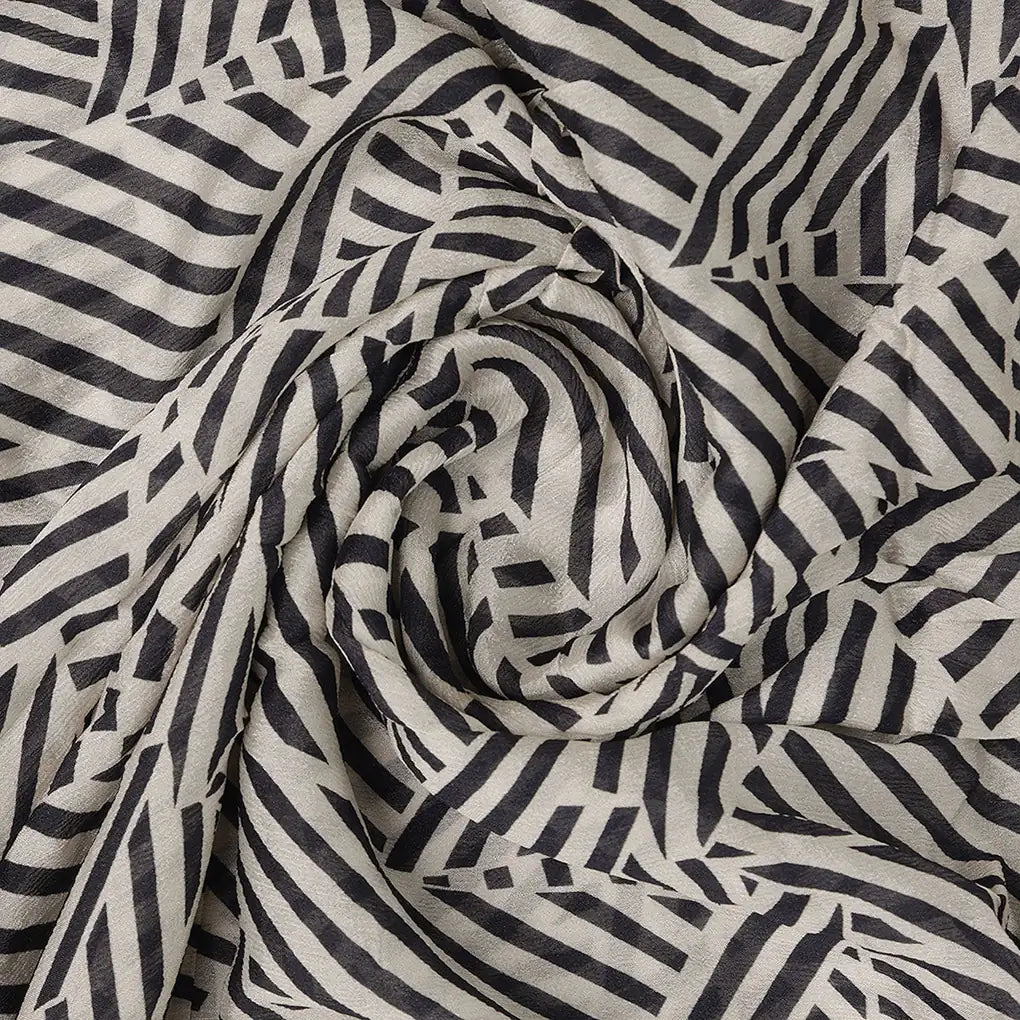 Attractive Black Strips With Bone Colour Digital Printed Fabric - Pure Chinon – pc 0 ta0078 106 b