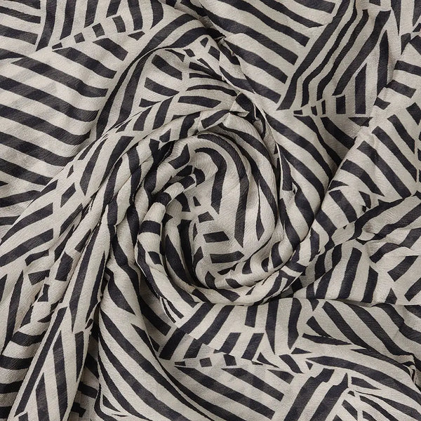 Attractive Black Strips With Bone Colour Digital Printed Fabric - Pure Chinon – pc 0 ta0078 106 b - alternate view
