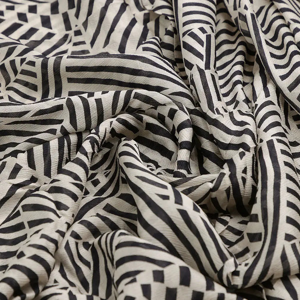 Attractive Black Strips With Bone Colour Digital Printed Fabric - Pure Chinon – pc 0 ta0078 106 c