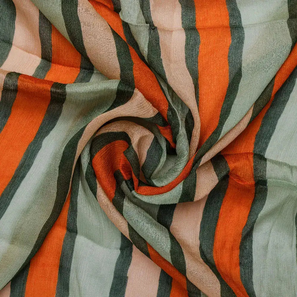Gorgeous digital printed fabric with strips in Green, Mustered Yellow and Cream – pc 0 ta07540 106 a