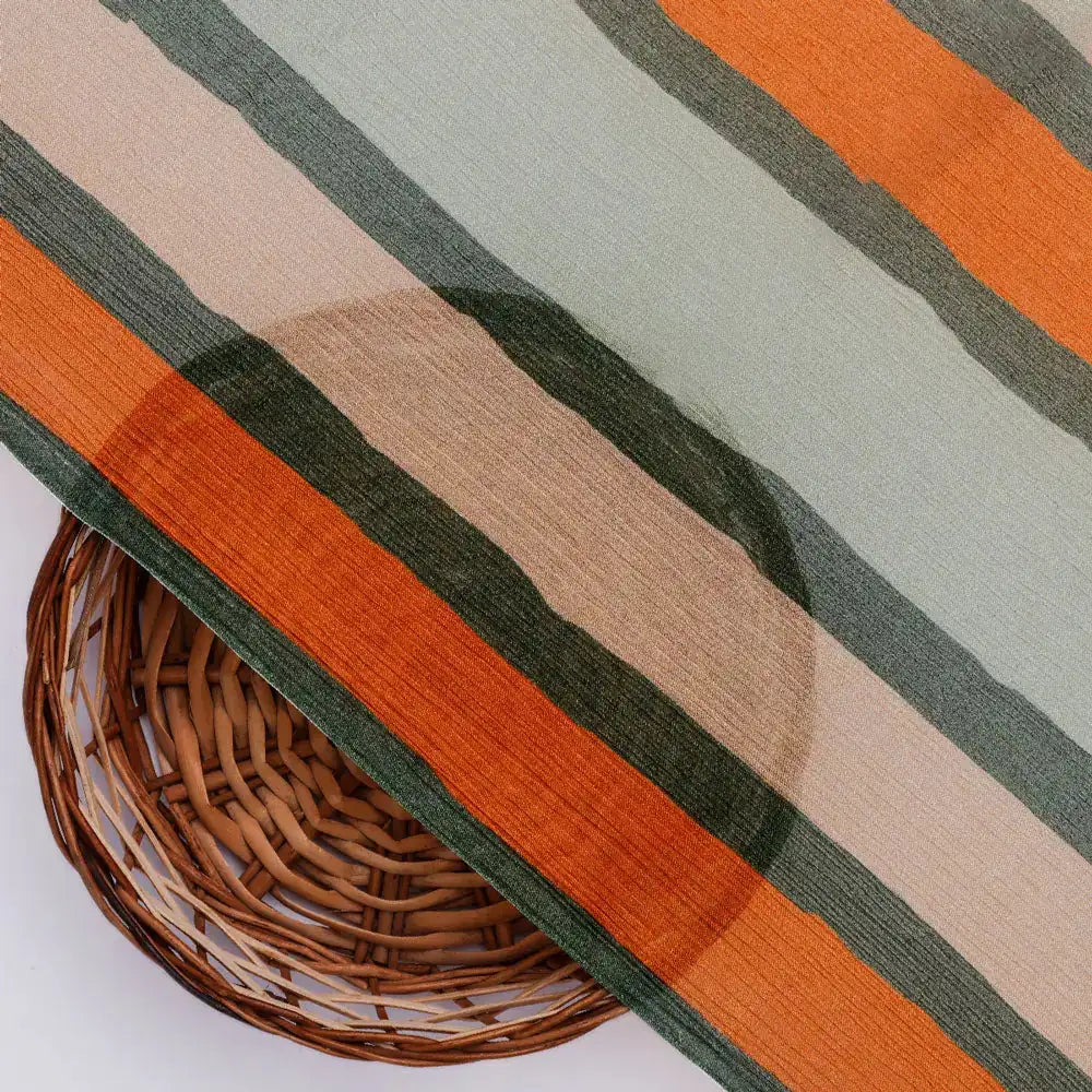 Gorgeous digital printed fabric with strips in Green, Mustered Yellow and Cream – pc 0 ta07540 106 b