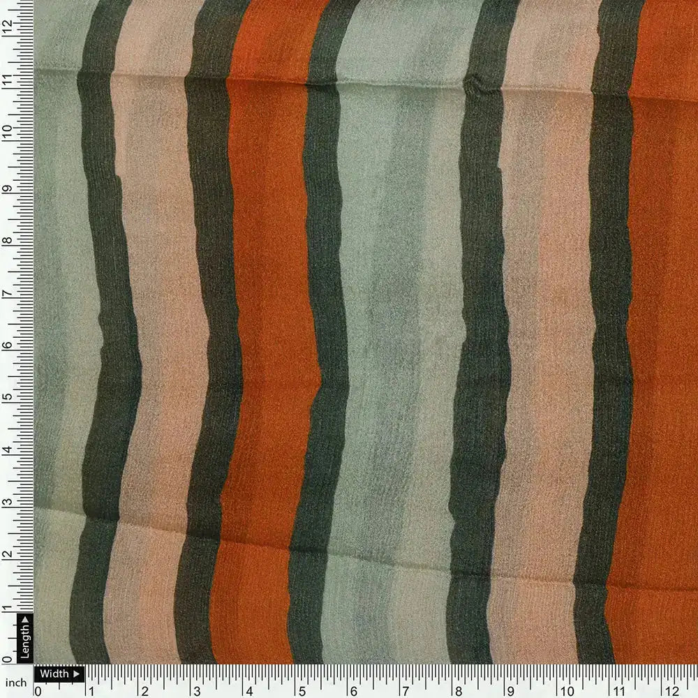 Gorgeous digital printed fabric with strips in Green, Mustered Yellow and Cream – pc 0 ta07540 106 d