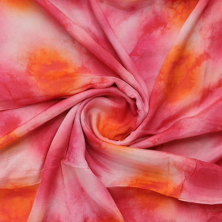 Morden Spotted Pink & Orange Digital Printed Fabric - Pure Chinon