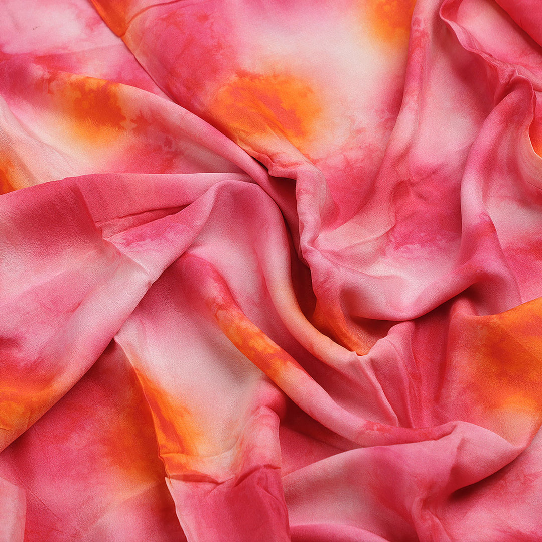 Morden Spotted Pink & Orange Digital Printed Fabric - Pure Chinon