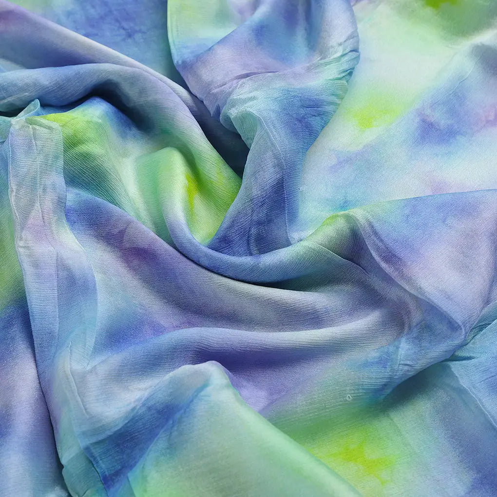 Classic Spotted Blue & Green Digital Printed Fabric - Pure Chinon – pc 0 ta08260p2 106 c