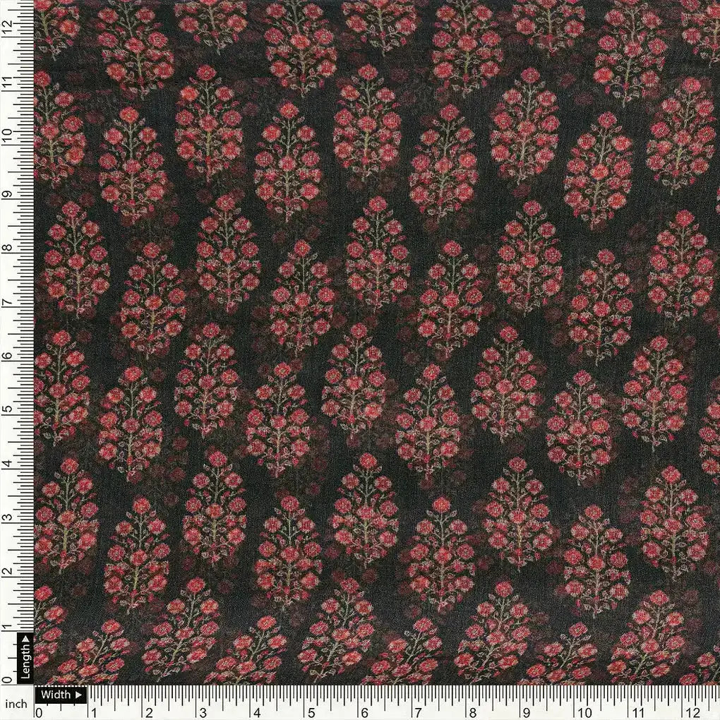 Red Floral Laying Over Black Digital Printed Fabric – pch 0 ma09632 96 a