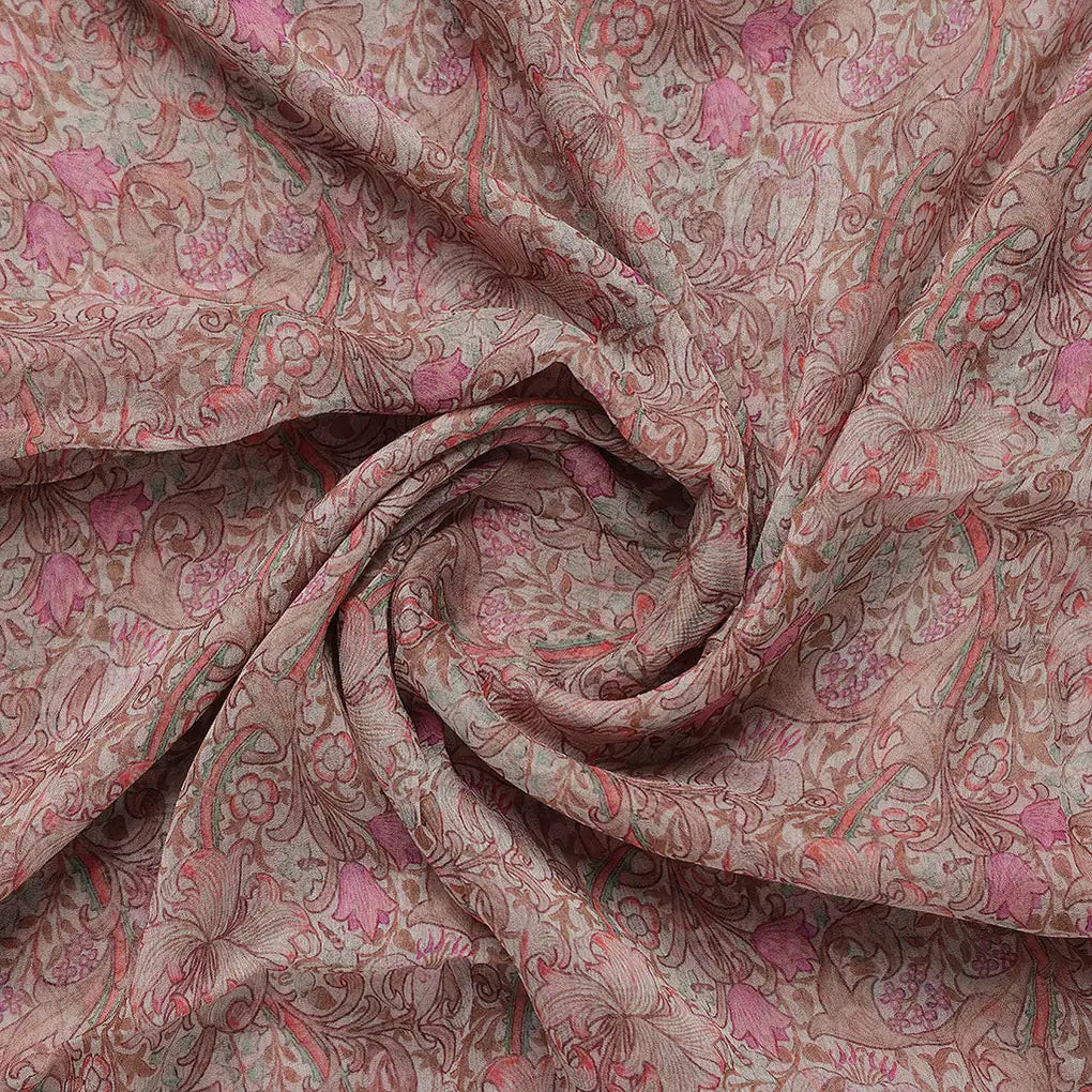 Festive Curve Design Pink Doted Flower Digital Printed Fabric - Pure Chiffon – pch 0 ta 06000 96 b