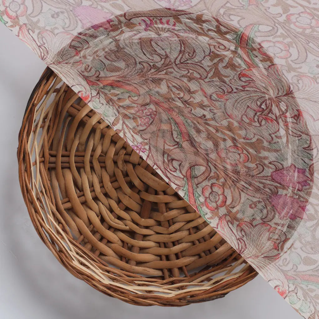 Festive Curve Design Pink Doted Flower Digital Printed Fabric - Pure Chiffon – pch 0 ta 06000 96 d