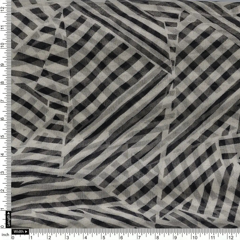 Attractive Black Strips With Bone Colour Digital Printed Fabric - Pure Chiffon – pch 0 ta007896 a