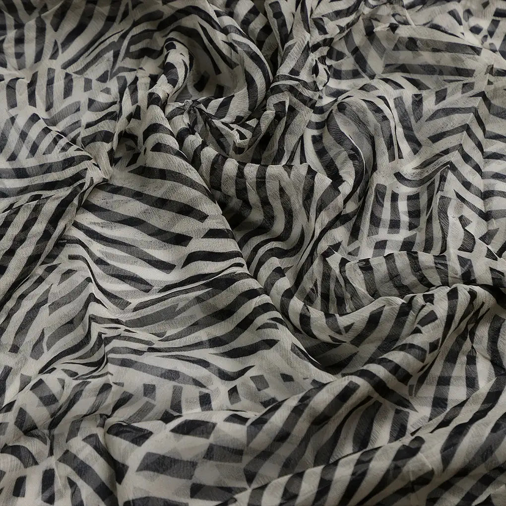 Attractive Black Strips With Bone Colour Digital Printed Fabric - Pure Chiffon – pch 0 ta007896 c