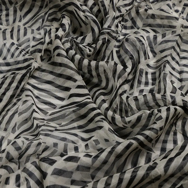 Attractive Black Strips With Bone Colour Digital Printed Fabric - Pure Chiffon – pch 0 ta007896 c