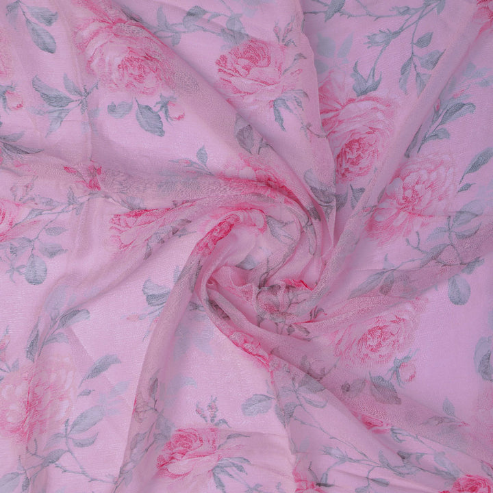Floral and Leaves Digital Printed Chiffon Fabric