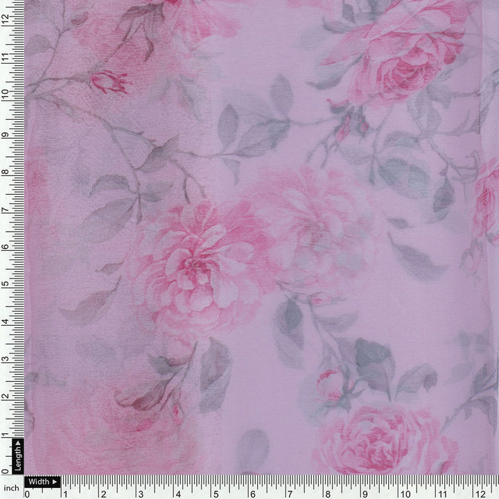 Floral and Leaves Digital Printed Chiffon Fabric