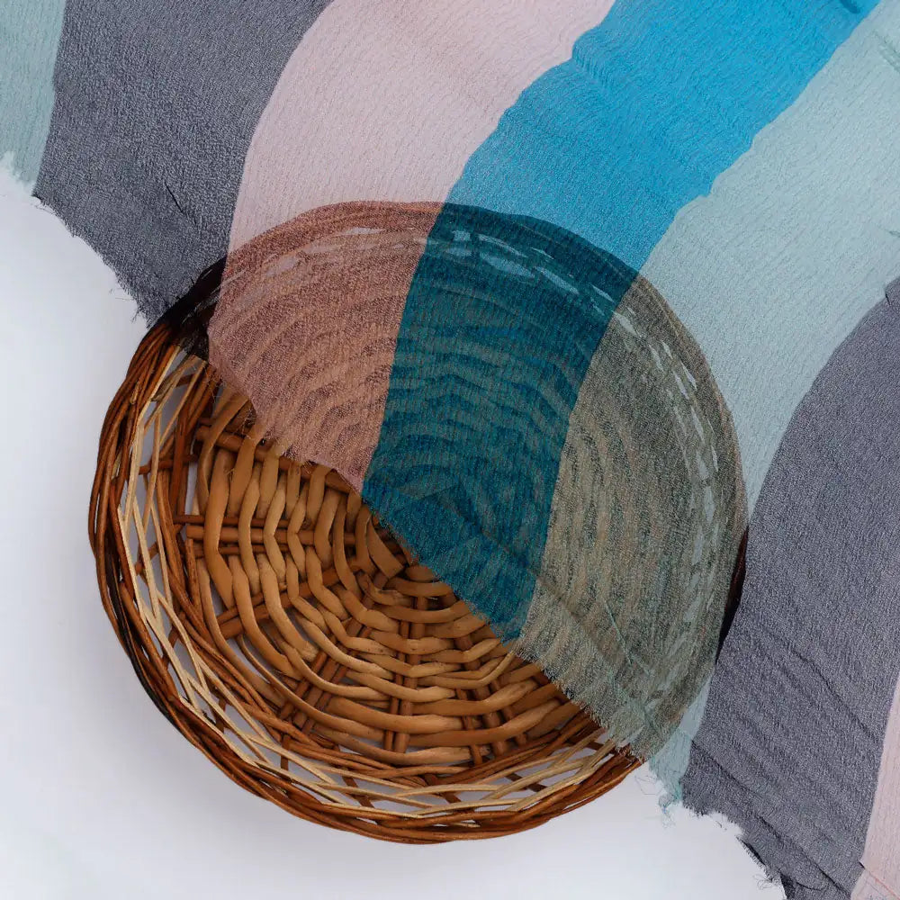 Classy Green, Blue, and Peach Strips Pure Chiffon Fabric – pch 0 ta07534 96 b