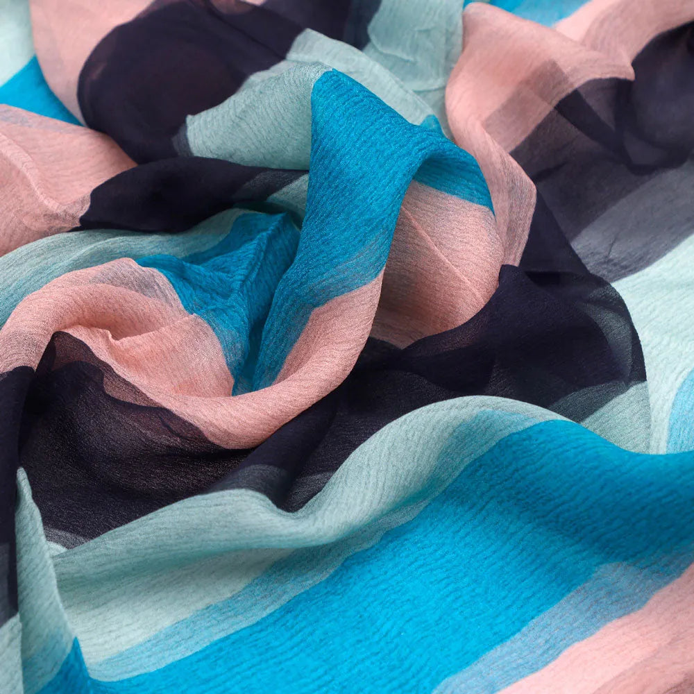 Classy Green, Blue, and Peach Strips Pure Chiffon Fabric – pch 0 ta07534 96 c