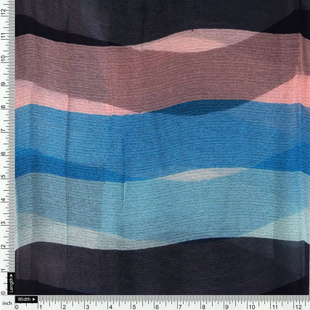Classy Green, Blue, and Peach Strips Pure Chiffon Fabric – pch 0 ta07534 96 d