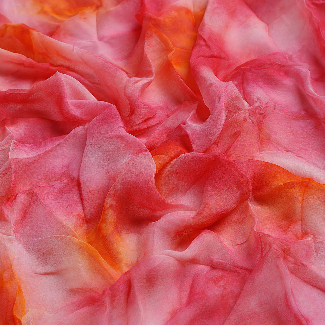Morden Spotted Pink & Orange Digital Printed Fabric - Pure Chiffon