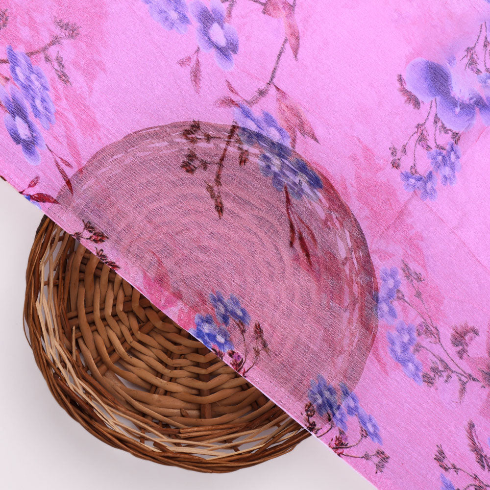Classy Pink Floral Pure Chiffon Digital Printed Fabric