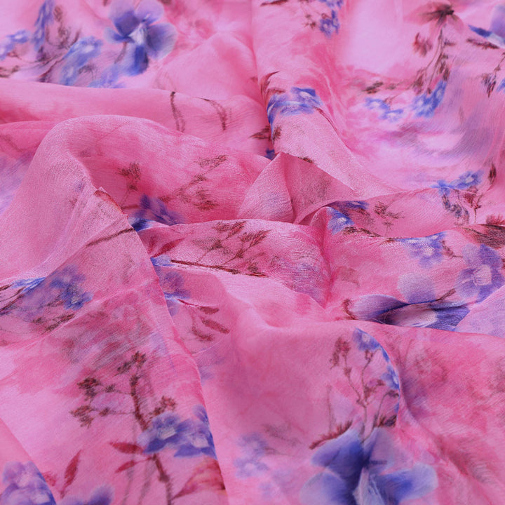 Classy Pink Floral Pure Chiffon Digital Printed Fabric