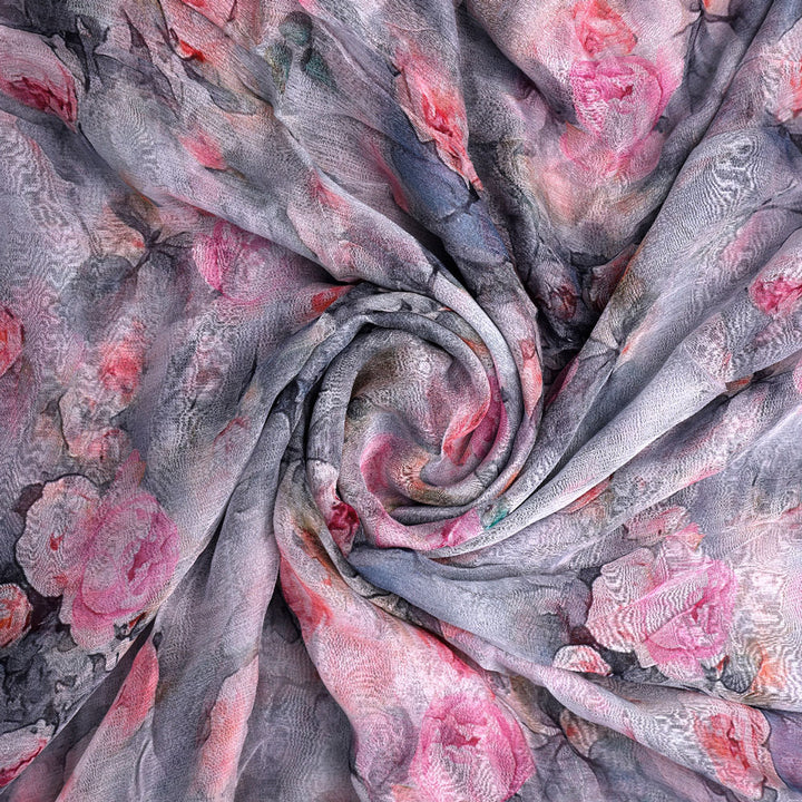 Floral digital printed pure chiffon fabric from FAB VOGUE Studio