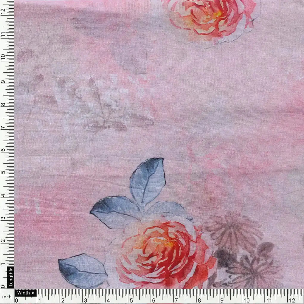 Roses Floating on Pink Base Digital Printed Fabric – pco 0 0ta07124b 108a