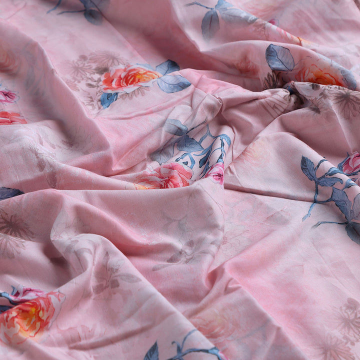 Roses Floating on Pink Base Digital Printed Fabric