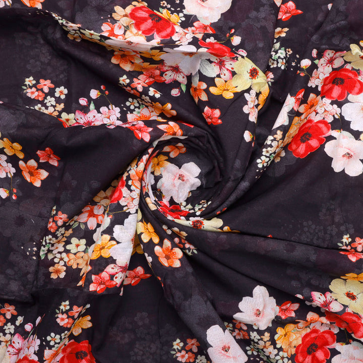 FAB VOGUE Studio's Black Floral Digital Printed Fabric