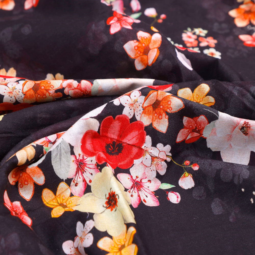FAB VOGUE Studio's Black Floral Digital Printed Fabric