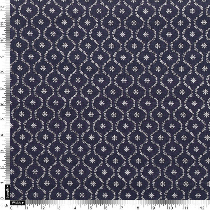 Attractive Tiny Blue Star Ogee Digital Printed Fabric - Pure Cotton