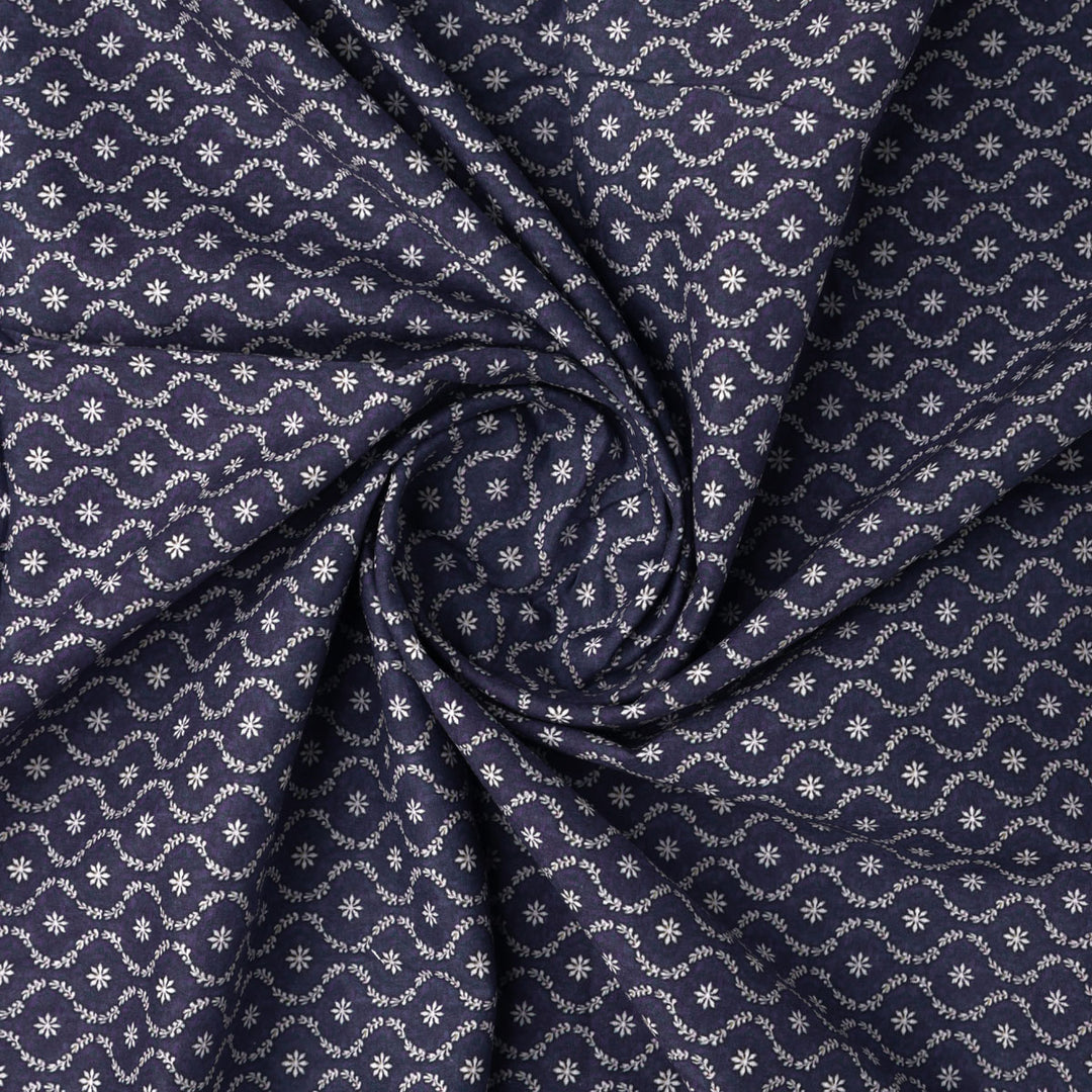 Attractive Tiny Blue Star Ogee Digital Printed Fabric - Pure Cotton