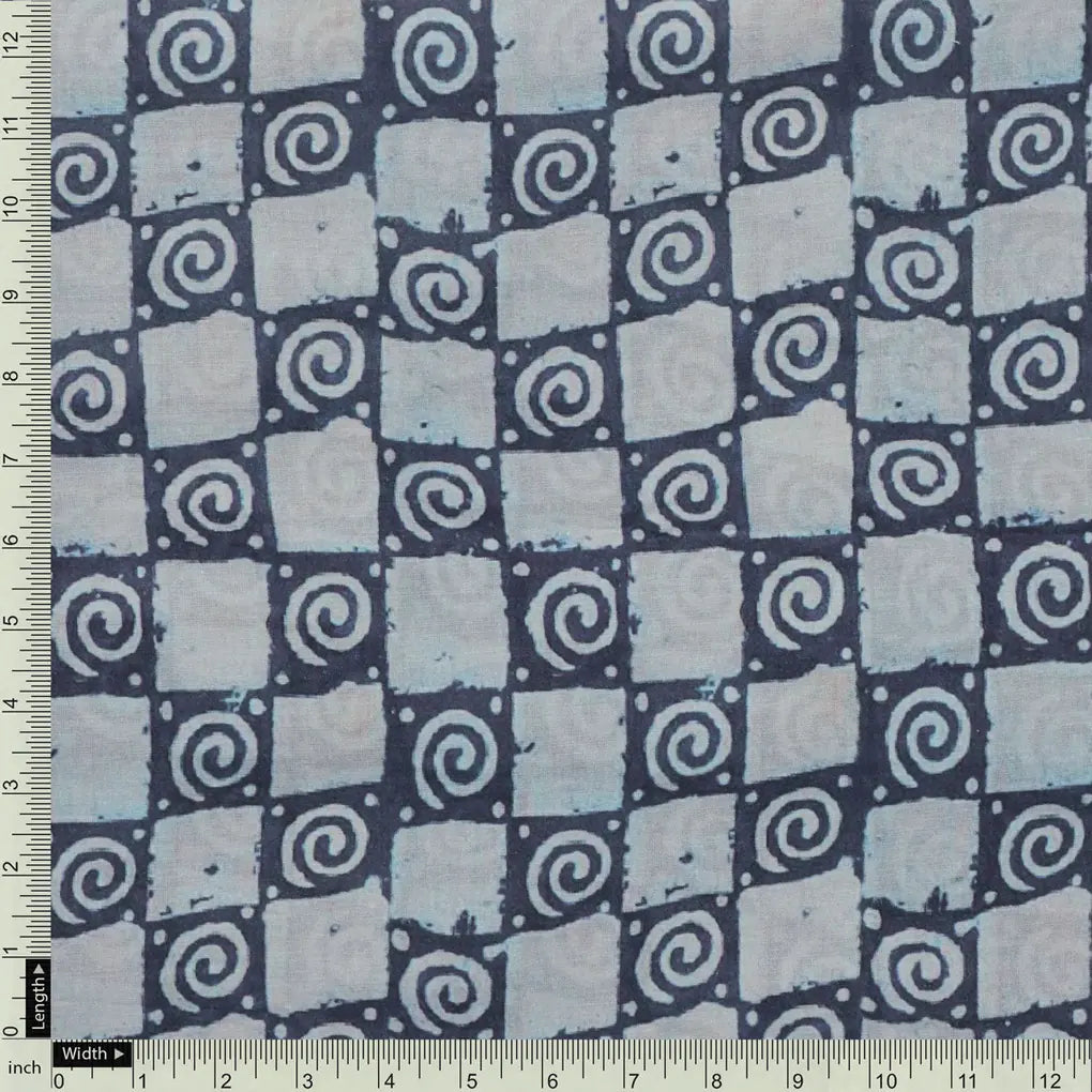 Classic Round With Checks Digital Printed Fabric - Cotton