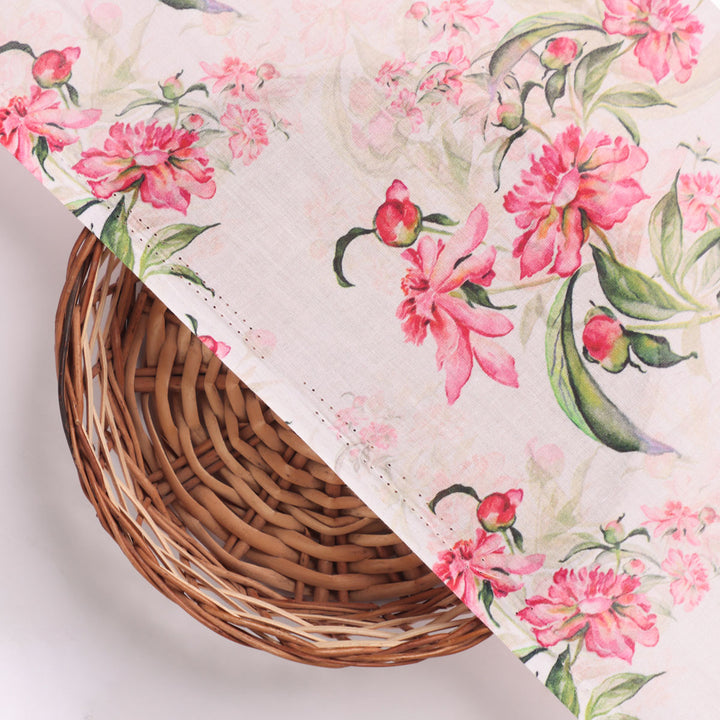 Beautifull Pink Calendula Flower Digital Printed Fabric - Cotton
