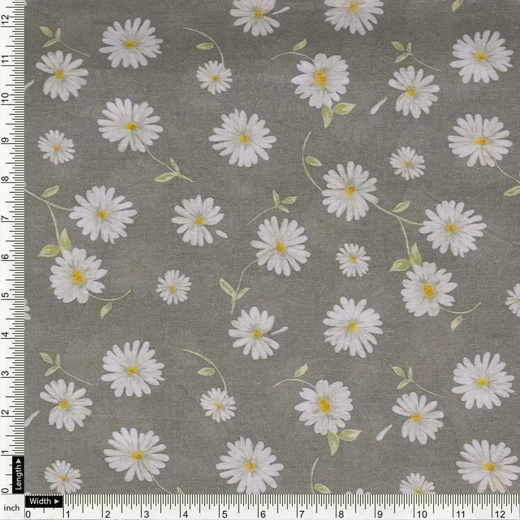 White Aster With Gray Background Digital Printed Fabric - Cotton – pco 0 ta05678 108 acopy