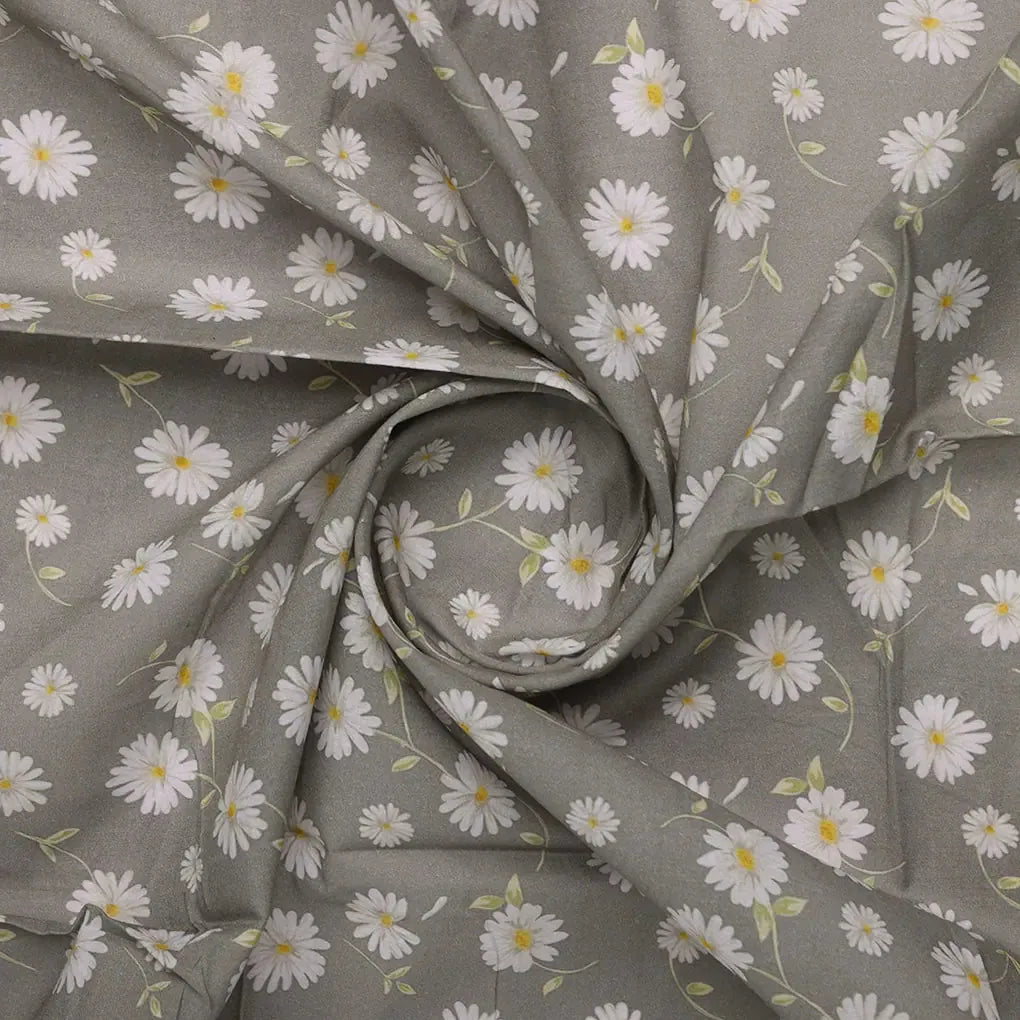 White Aster With Gray Background Digital Printed Fabric - Cotton – pco 0 ta05678 108 bcopy