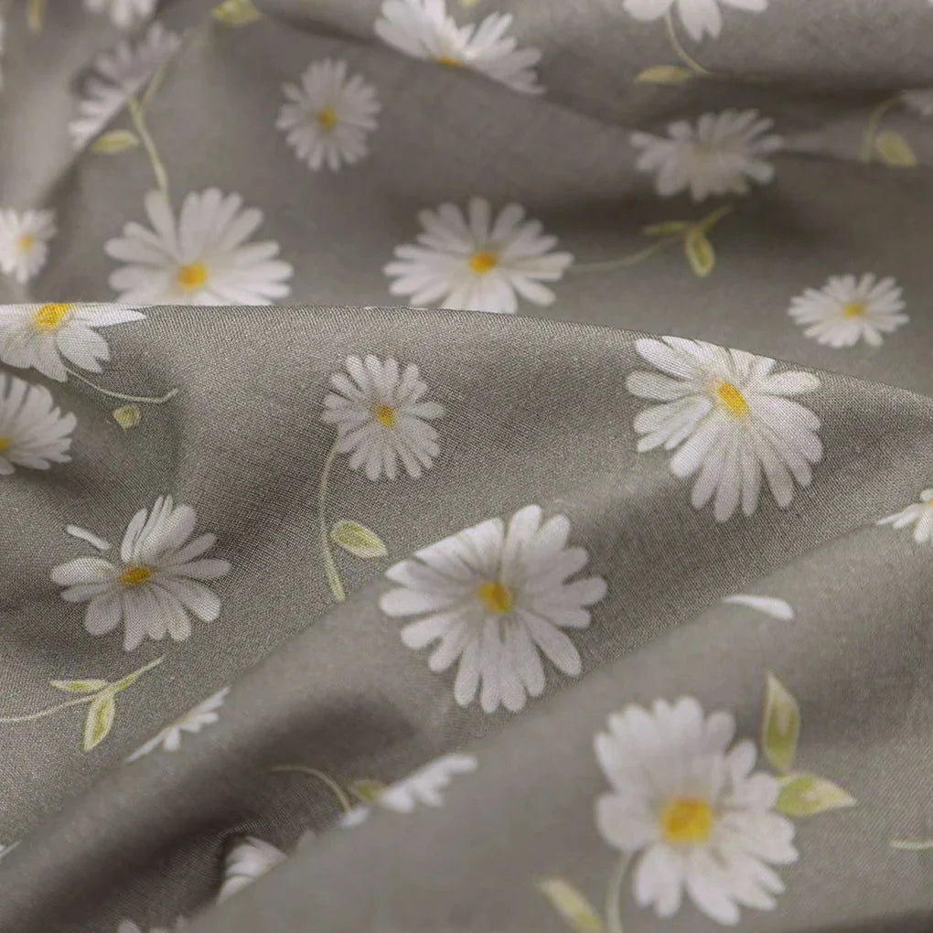 White Aster With Gray Background Digital Printed Fabric - Cotton – pco 0 ta05678 108 ccopy