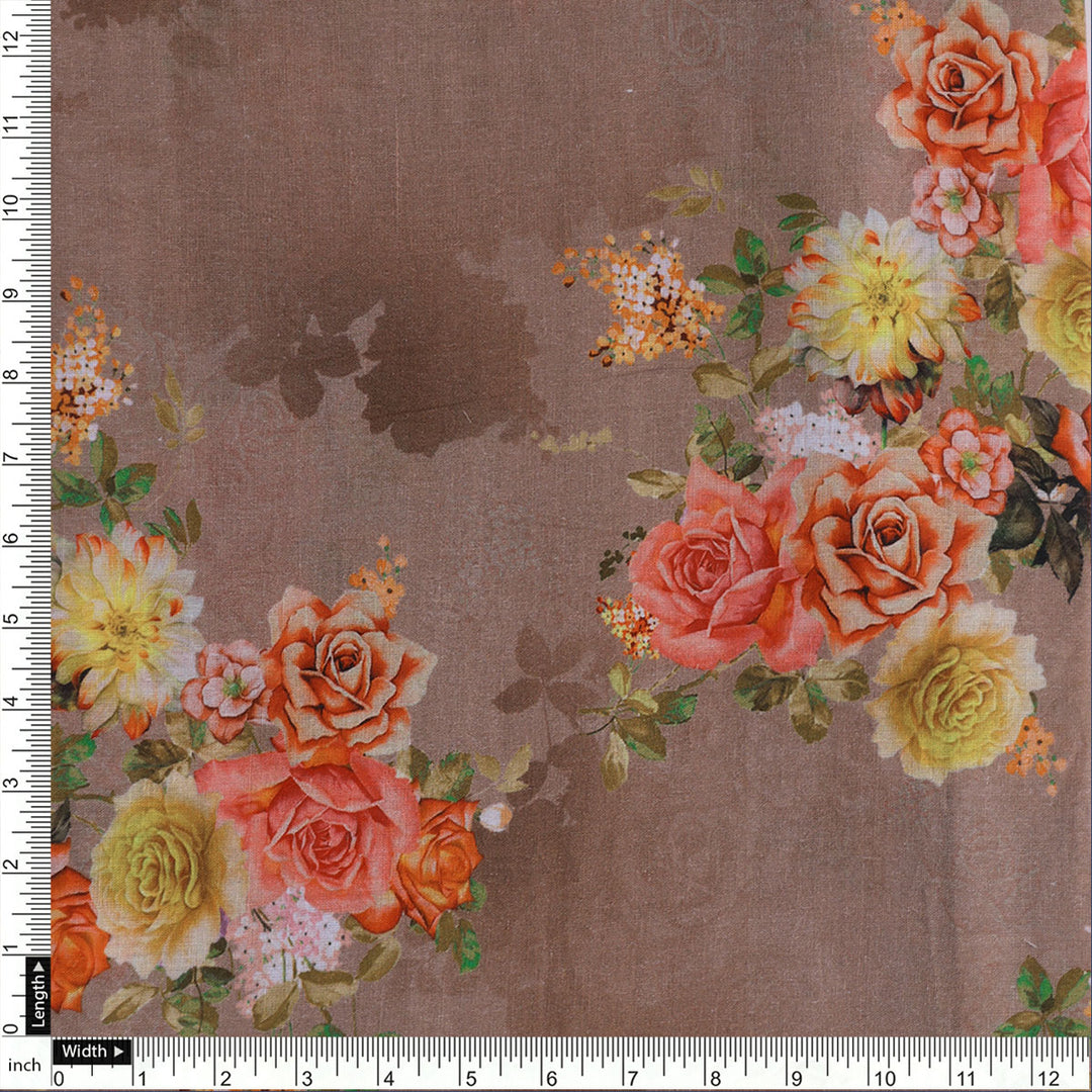 Lovely Yellow Roses With Jasmin Digital Printed Fabric - Cotton